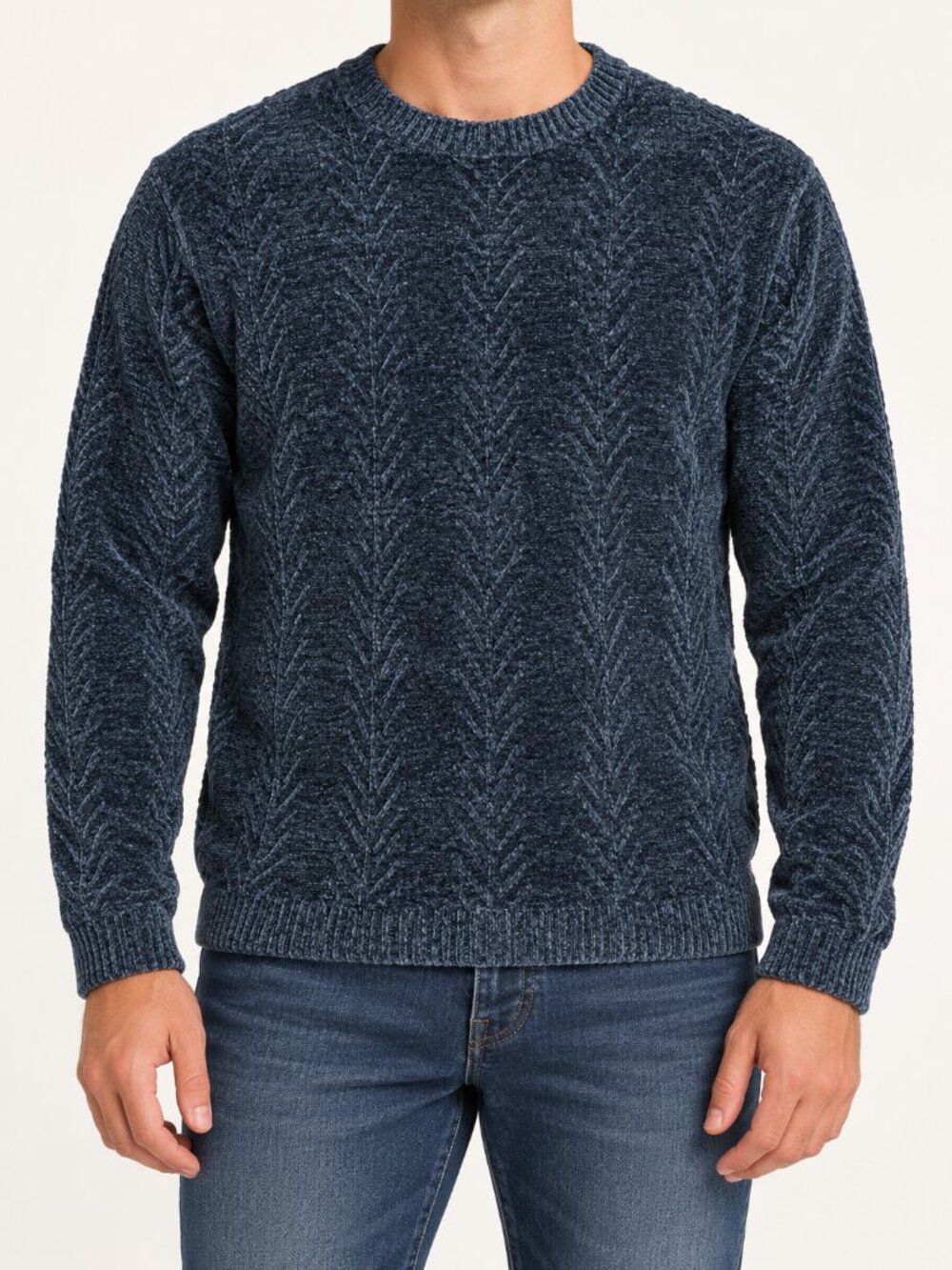 Orvis Men’s Navy Blue Chenille Cable Knit Sweater Size M